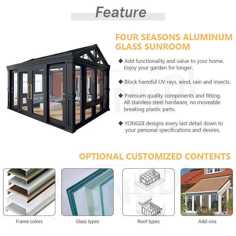 Foshan supplier customized commercial curved glass winter garden soundproof solarium outdoor aluminum sunroom