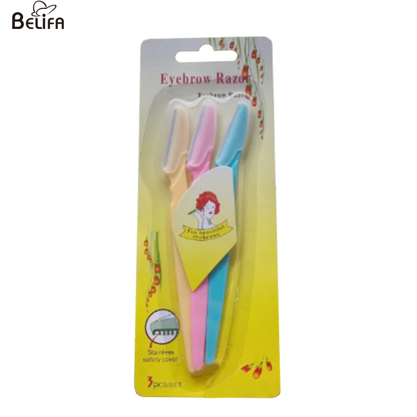 wholesale 3pcs stainless steel blade knife eye brow shaver women eyebrow remover razor trimmer hair with safety cover