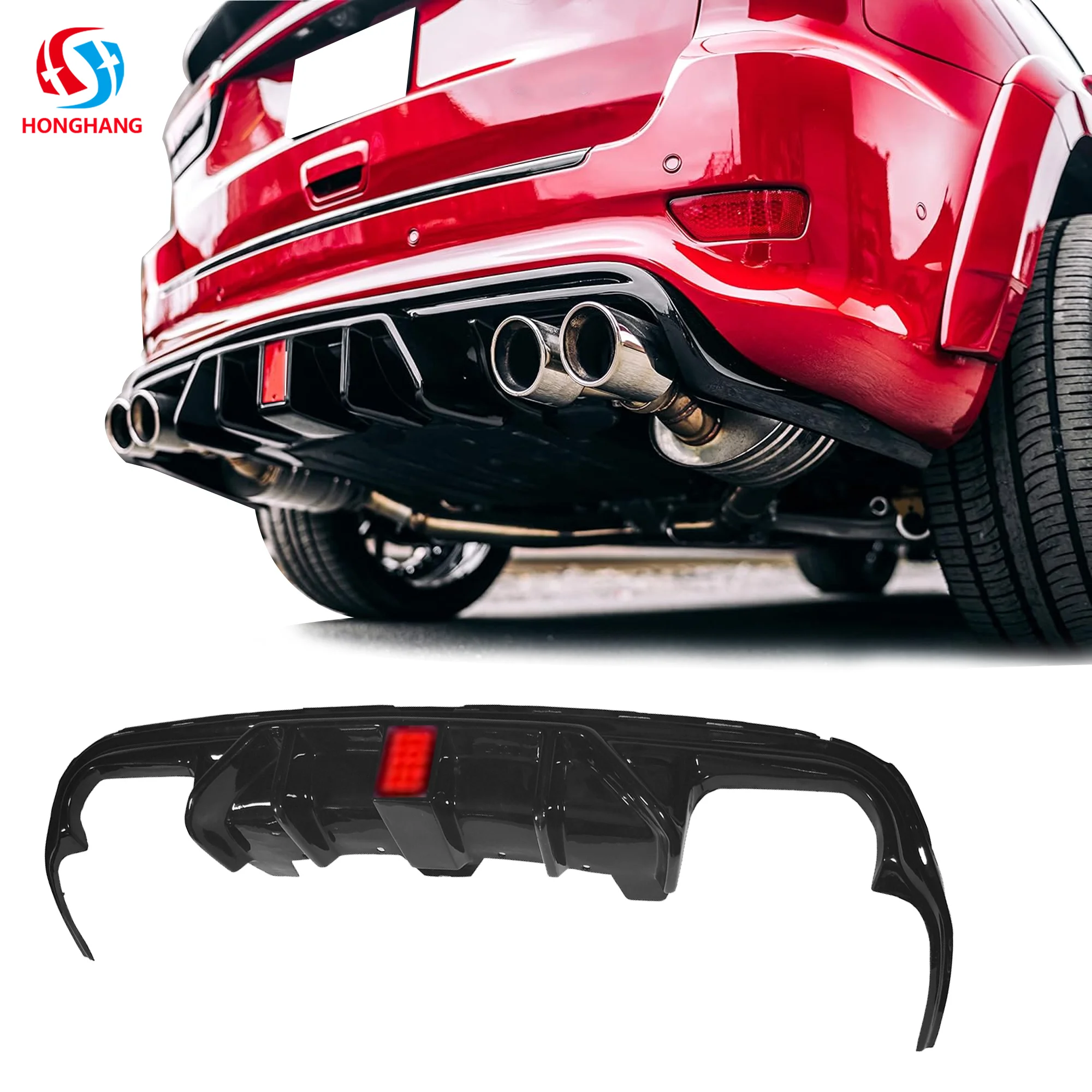 Honghang Factory ABS Plastic Carbon Fiber With Lamp Back Spoiler Rear Bumper Lip For JEEP Grand Cherokee 2013+