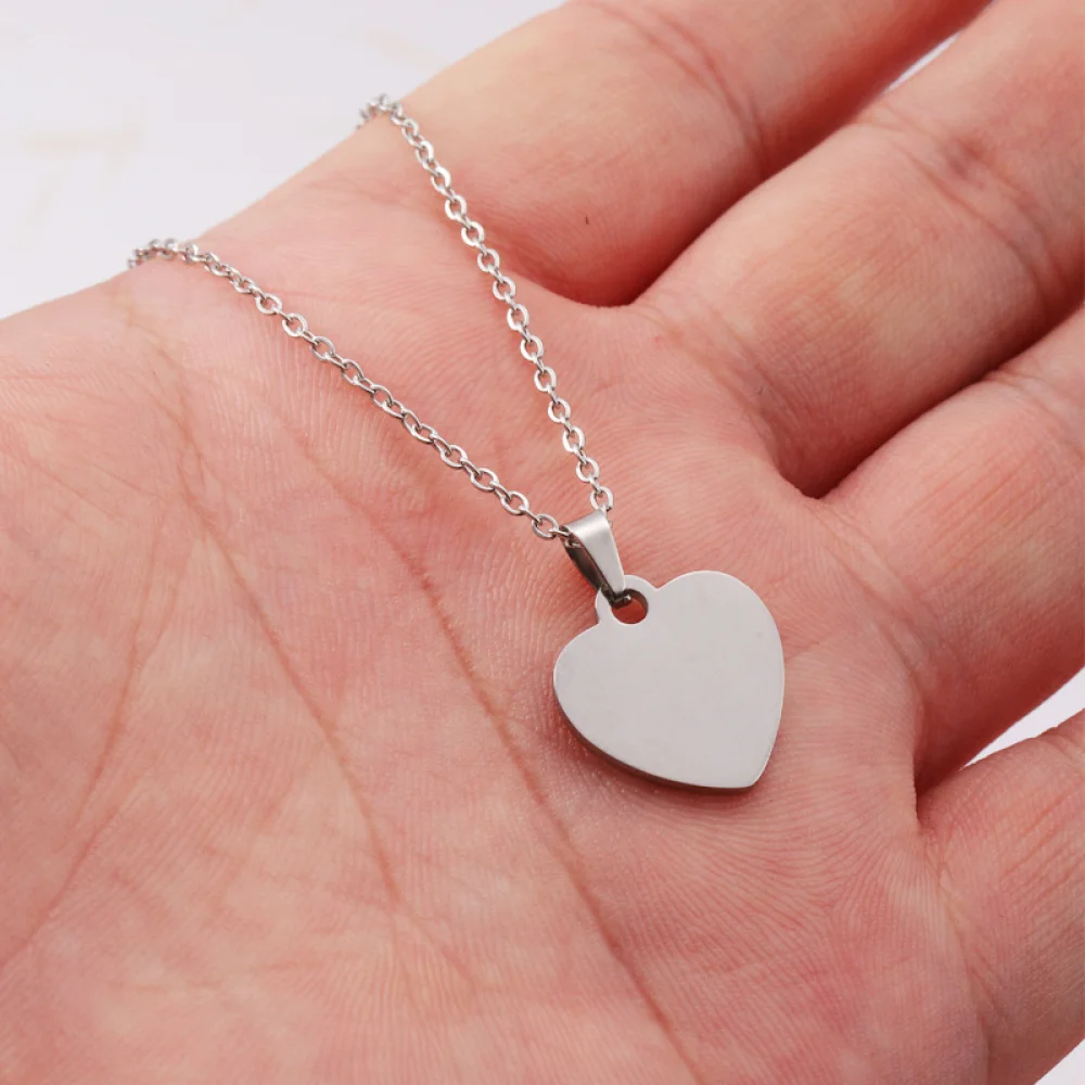Personalized Jewelry Stainless Steel Engraved Blank Custom Name Logo 18K Gold Plated Love Heart Pendant Necklace
