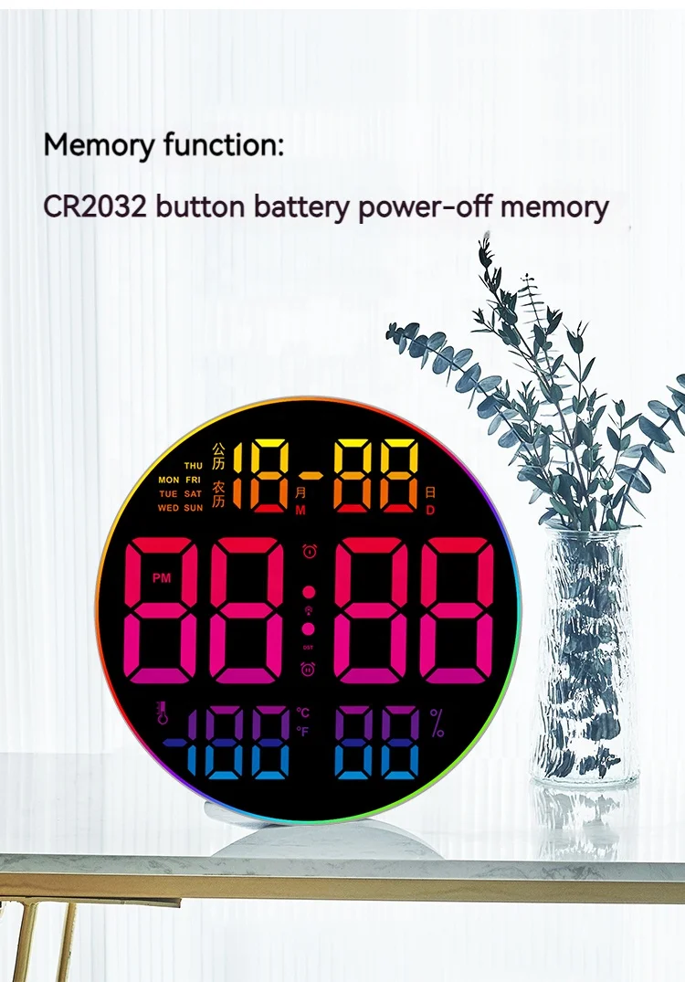 custom RGB clock digital large led temperature display calendar with date time and alarm desk table clocks