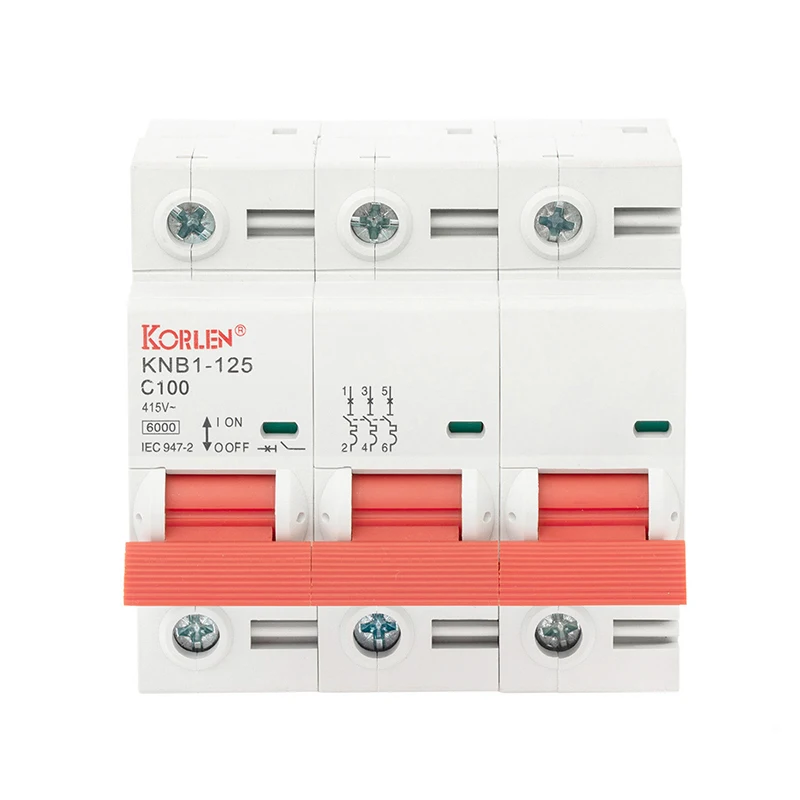 Korlen Wenzhou 125A 100A 80A 63A 10KA 6KA Standard Din Rail AC 50/60Hz Miniature CE CCC Size Miniature Circuit Breakers