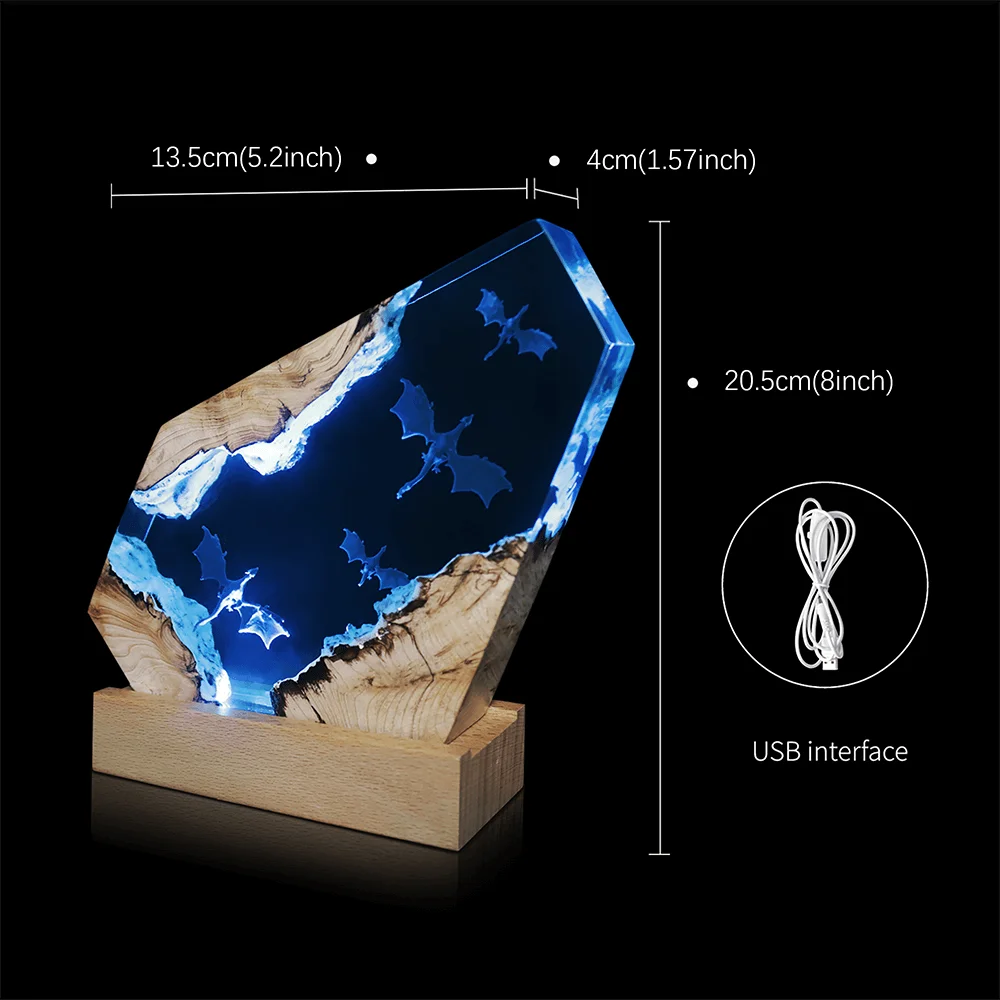 Dayi new Creative Design custom Epoxy Resin Wood Lamp LED Gift Night Light Dragon flight Home Decoration Table Lamp for sale
