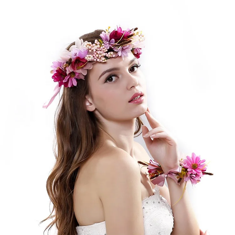 Eralove 2 шт./компл. Цветочная корона и повязка на запястье для девочек Свадебный Цветочный венок гирлянда головной убор свадебный реквизит для фотографирования беременных