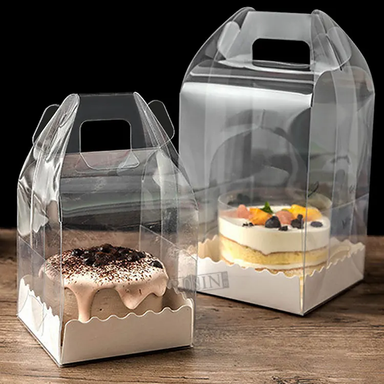 New Easy to Assemble Transparent Plastic Pet Cake Box with Handle Portable Mini Baking Bag Small