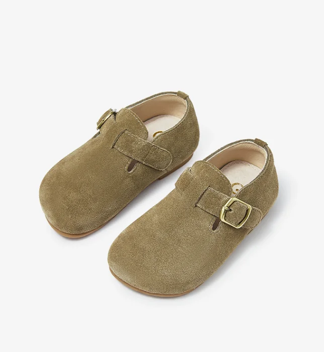 Comfortable Slip On Toddler Shoes Suede Cowhide Leather Buckle Strap Kids Flats Feet Shoes
