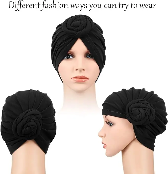 Women African Turban Flower Knot Pre-Tied Bonnet Beanie Cap Headwrap