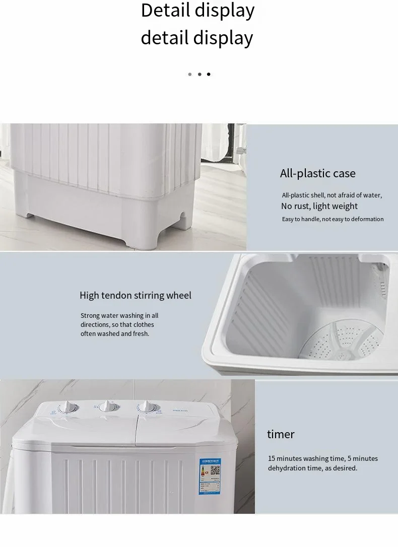 5kg Mini Home Double Bucket Semi-automatic Washing Machine Dehydrating Stainless Steel Bucket Underwear Drying Washing Machine