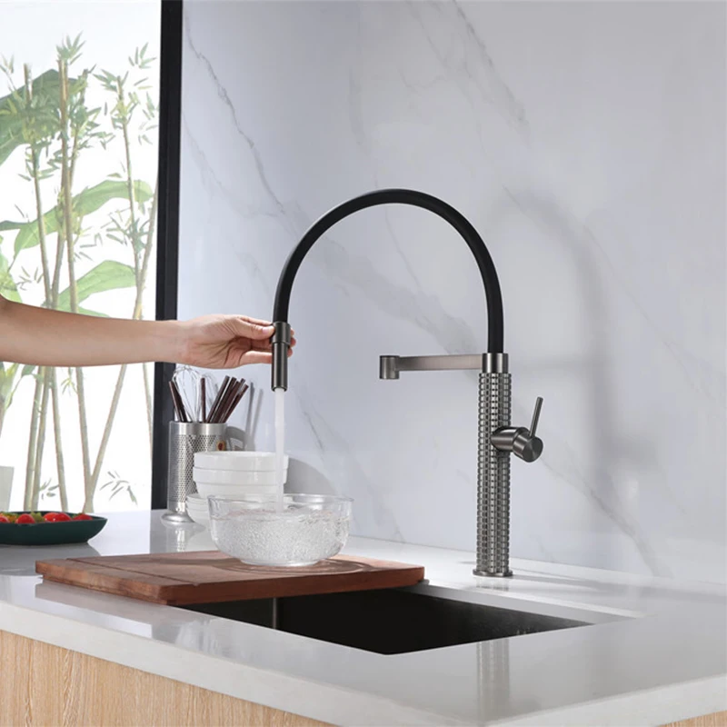 Silicon Flexible Hose Faucet Taps Golden for Kitchen Sink Faucet with Pull Down Brass Modern Contemporary Ceramic Single Handle