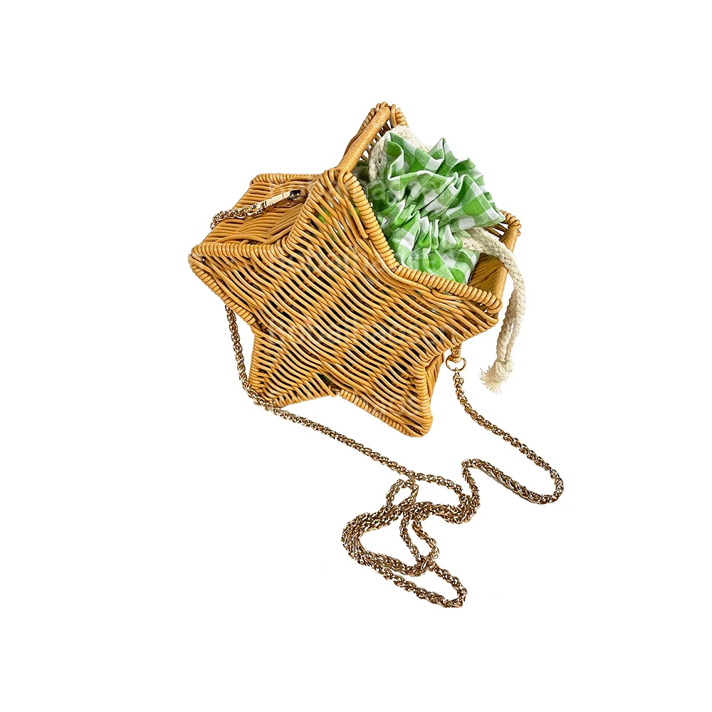 New fashion Handmade Star Shape PP Rattan Storage Basket Beach Bag Children Handbag for Girls