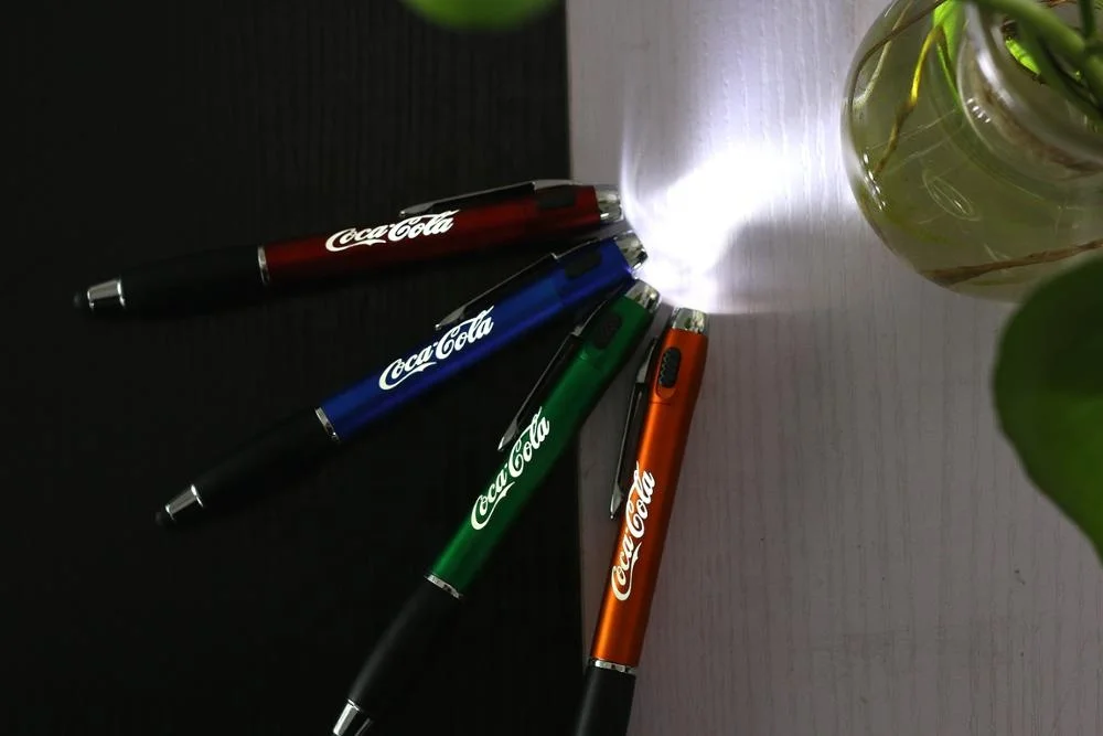 2019 new promotional gift led light pen lighting up laser logo metal ballpoint pen