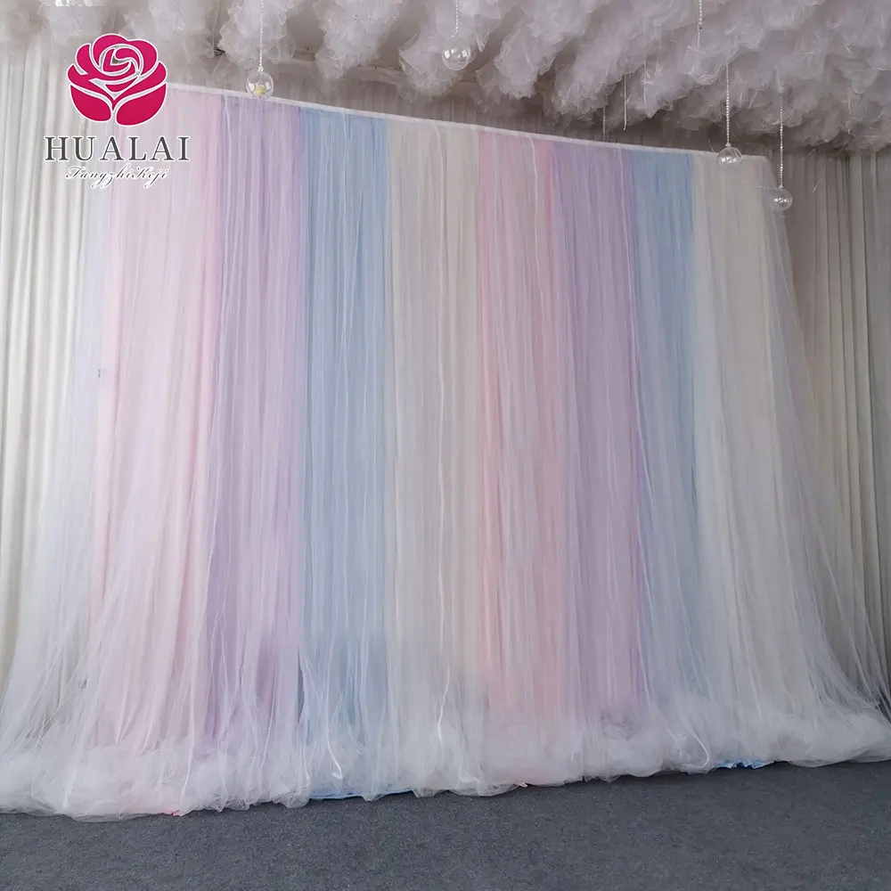 gradient colorful rainbow tulle and ice silk cloth back drop curtains drapes panels for wedding events birthday party