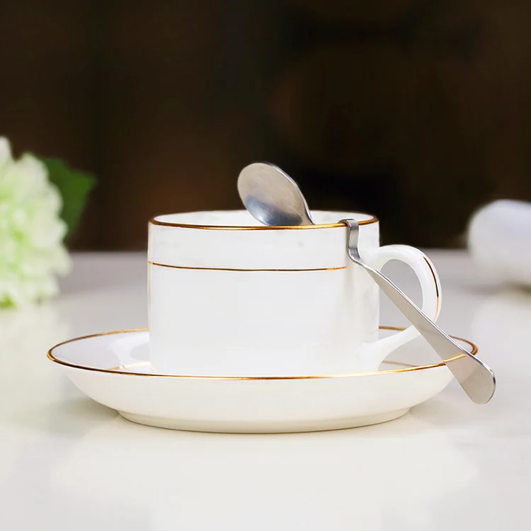 Wholesale customizable sublimation coated Ceramic turkish coffee cups Bone China Mug with Saucer with golden rim