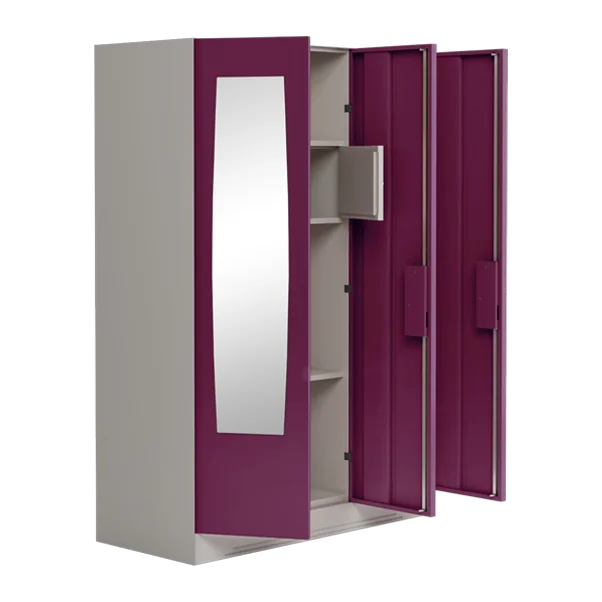 Guangzhou Foshan Factory Price Painting Steel Cupboard 3 Door Metal Customized Steel Wardrobe With Mirror