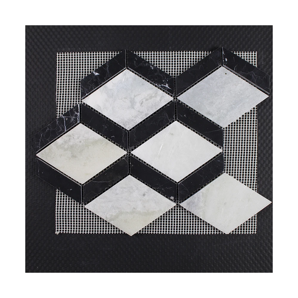 Black Marquina White Marble Rhombus  Wall Decoration Mosaic Tile  For Kitchen