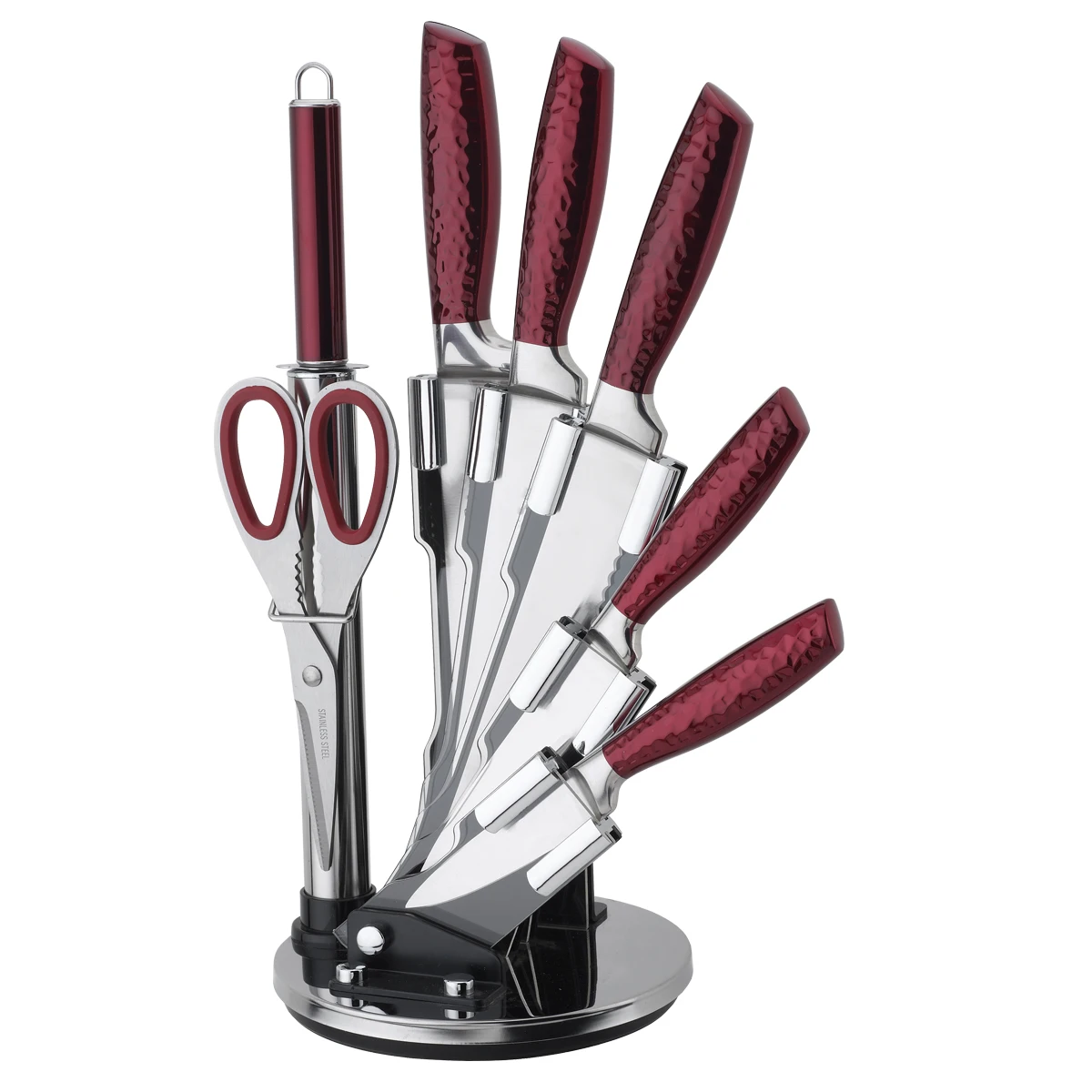 Factory Directly Mirror Handle High Quantity Blade 8 Pieces Knife Set With Acrylic Stand