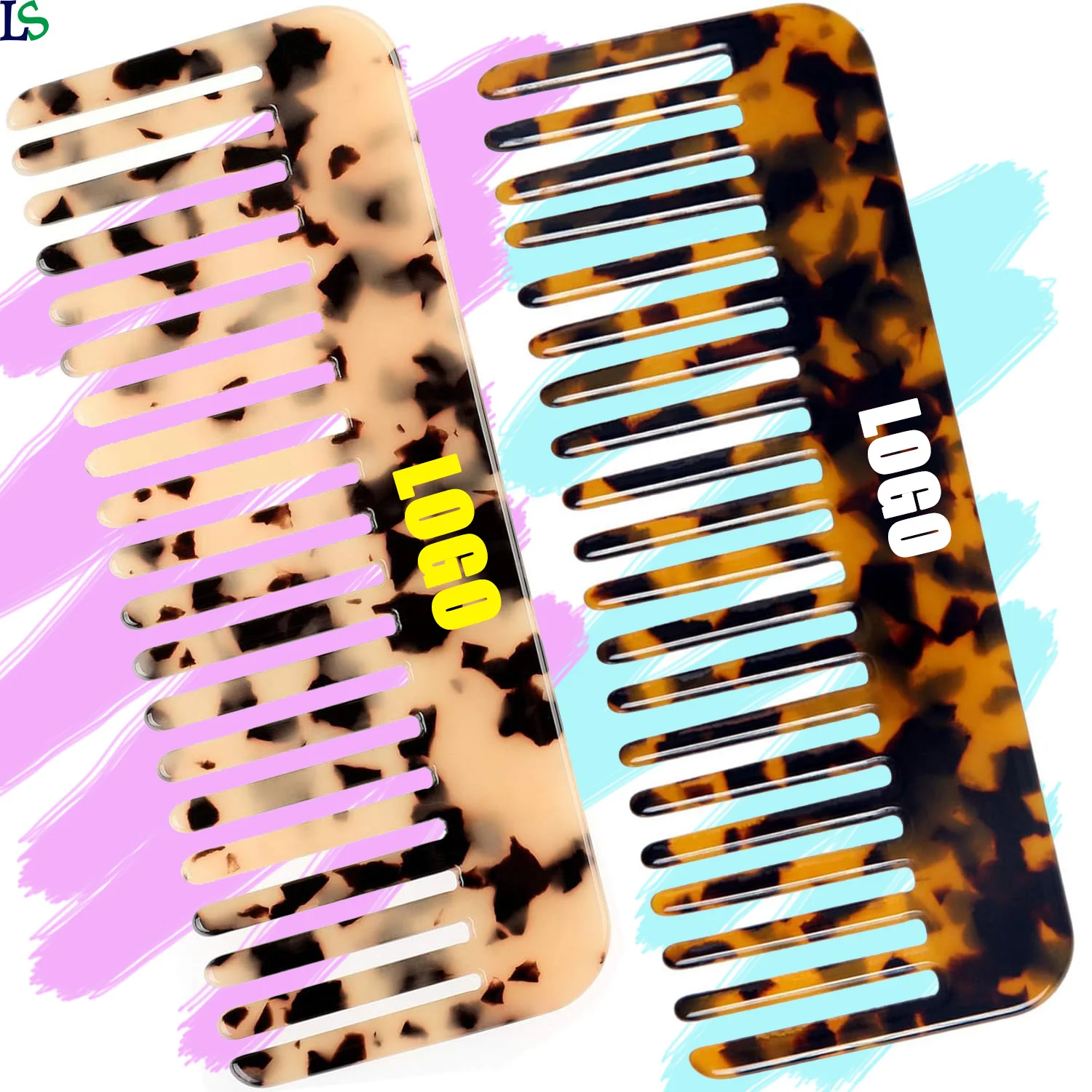 Hot Selling Custom LOGO 4MM Wide Tooth Comb Cellulose Detangling Hair Salon Anti-Static Acetate Plate Hair Brush Comb