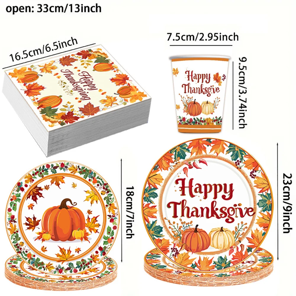 Thanksgiving Fall Party Supplies - Dinnerware Set with Autumn Maple Leaves Paper Plates Napkins Cups for Harvest Celebrations