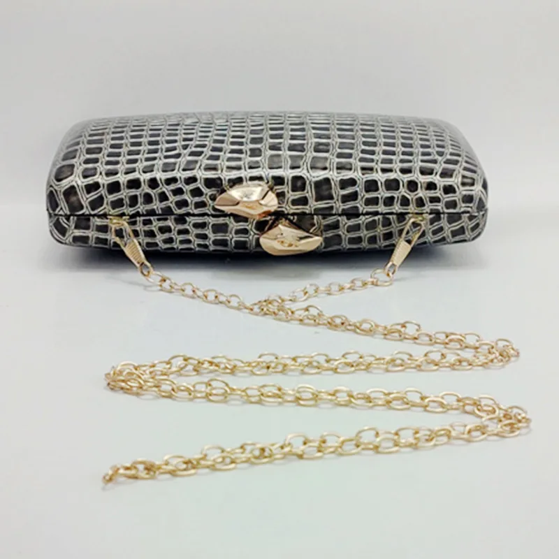 Unique Crocodile Print Dinner Bag Tin Box Evening Handbag PU Leather Ladies Wedding Bridesmaid Clutch Bag