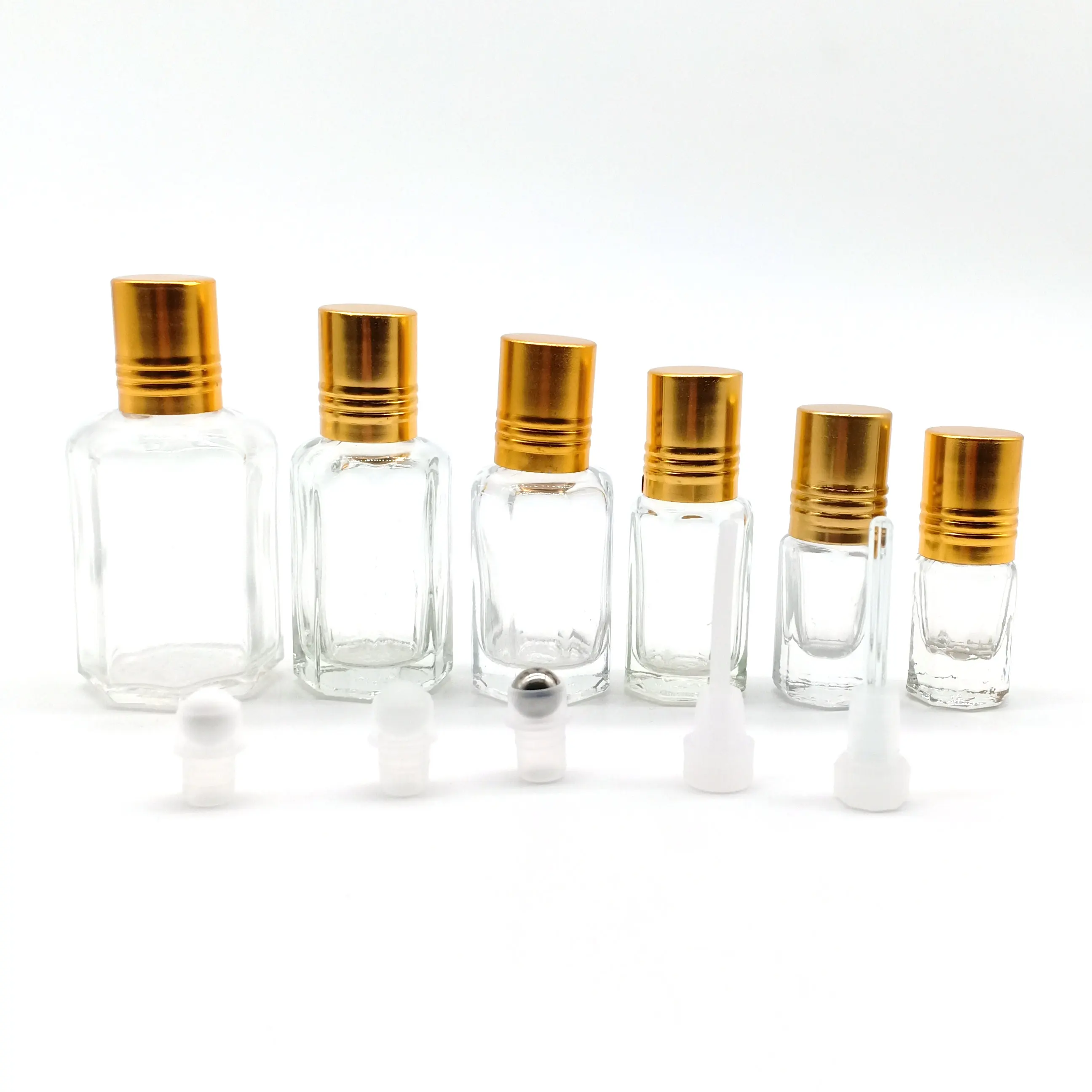 Factory sale 2ml 3 ml 6ml 12ml 20ml 60mlattar perfume glass bottle roll on 3 ml attar bottle with aluminum gold cap