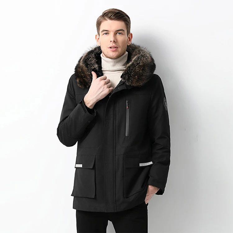 
 Мужской бобровая кроличья мех енотовидной Уссурийской лисы пальто с большим меховым воротником Parker преодолеть  