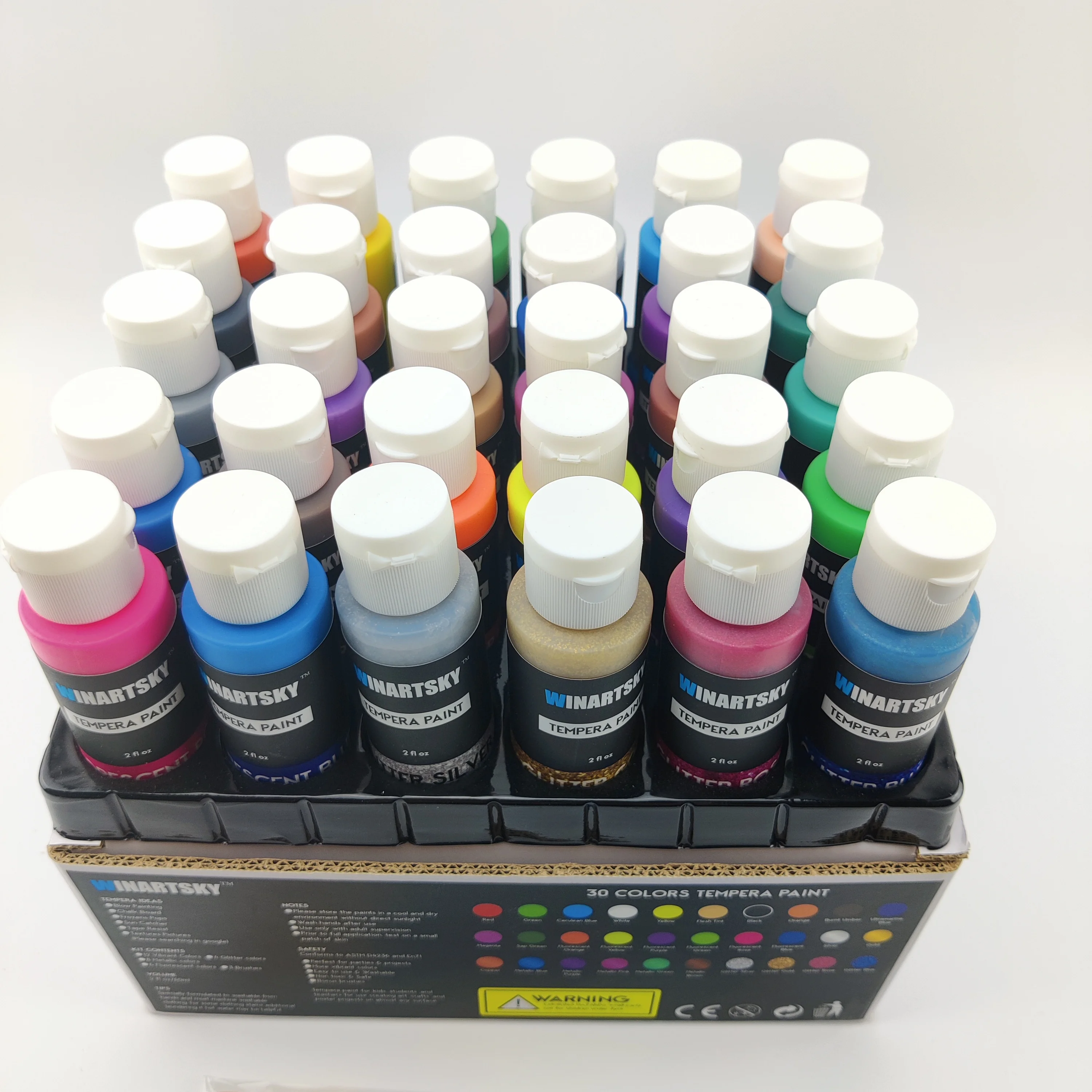 30 Colors 60ML Liquid Poster Paint Washable Tempera Paint Set with 3 brushes for Kids diy painting