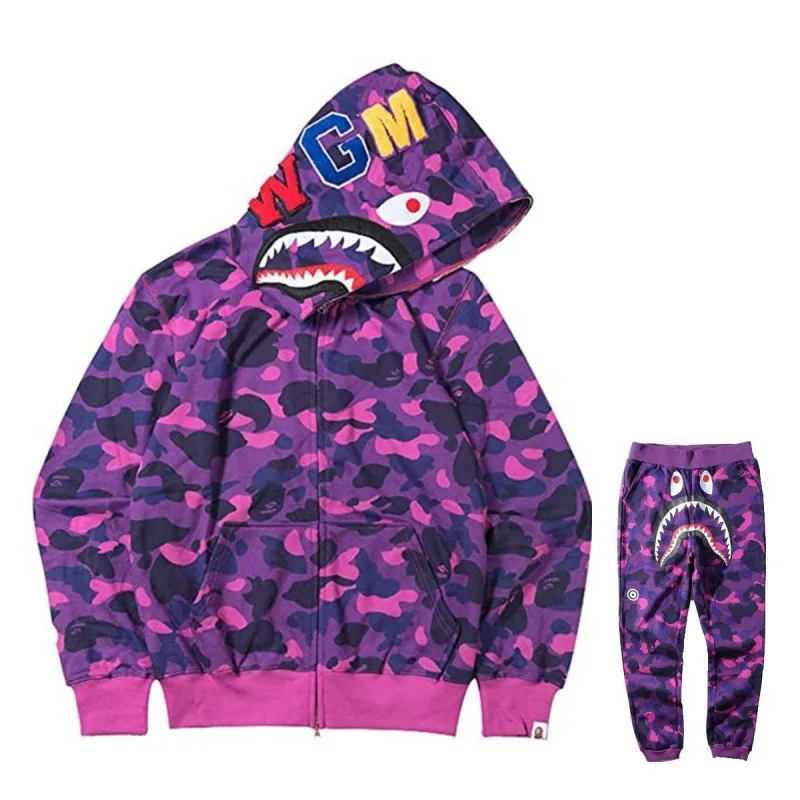 2024 Fashion Two Piece 3D Digital Print Shark Head Unisex Sweatshirt Set
