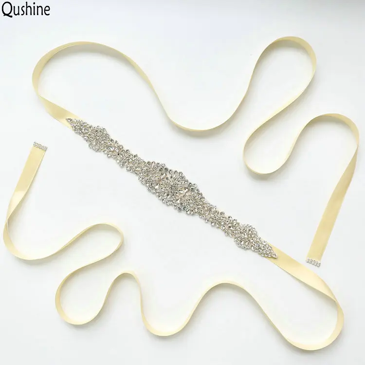 Qushine Wedding Girl Belt Crystal Rhinestones Beaded Wedding Bridal Dresses Sash Belt Dresses Accessories