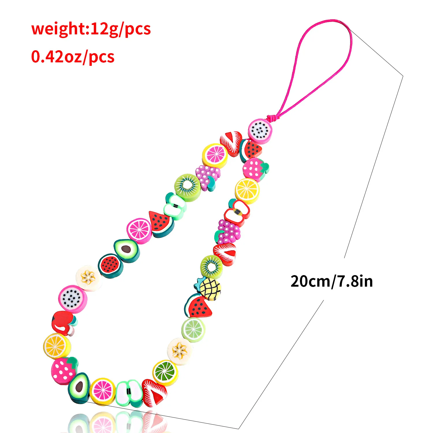 Zuowen 2021 popular HANDMADE Colorful Cute Smiley Face Fruit Pearl Clay Beads Phone Charm Strap Lanyard Wrist Strap Phone Chain