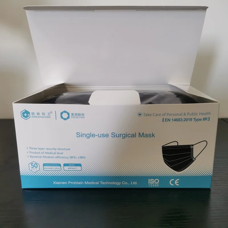 
 Популярный тип IIR маска для лица EN14683 3 слоя Тип IIR маска черный  