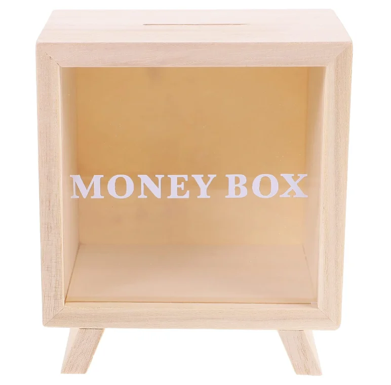 Wooden Coin Bank Wood Piggy Bank Wooden Frame Shadow Box Coin Jar Cash Saving Box for Adult Kids