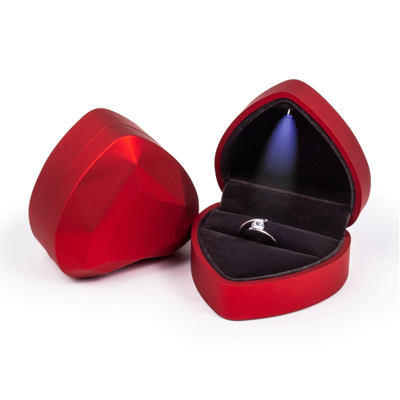 Heart-shaped LED light jewelry  double ring box necklace box pendant jewelry packaging box