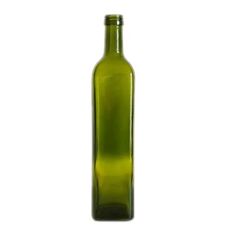 Food Grade 250ml 500ml 750ml 1000ml Square Dark Green Marasca Glass Bottle Olive Oil Bottle 500ml Antique Green Round Olive oil