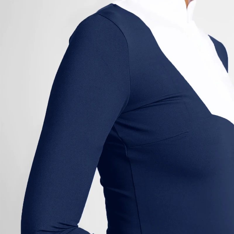 Deep Blue Mesh Equestrian Competition Shirts Professional Equine Equipment Horse Riding Base Layer Ladies Competition Show Shirt