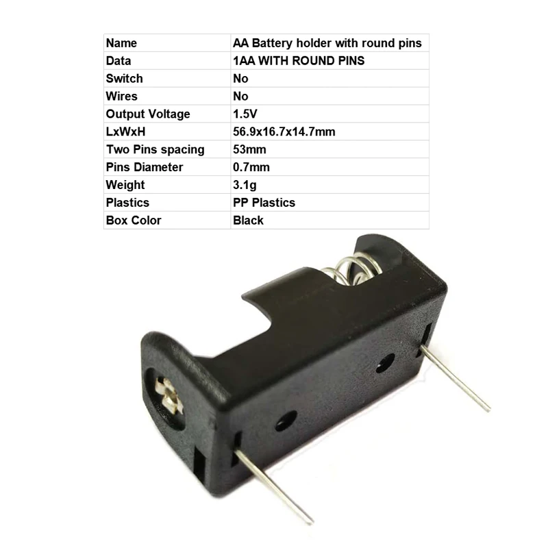 1 x 1/2 AA Battery Holder with Standard Round Pins, Black Plastic ER14250 LS14250 Battery Holder, Battery Holder Storage Box