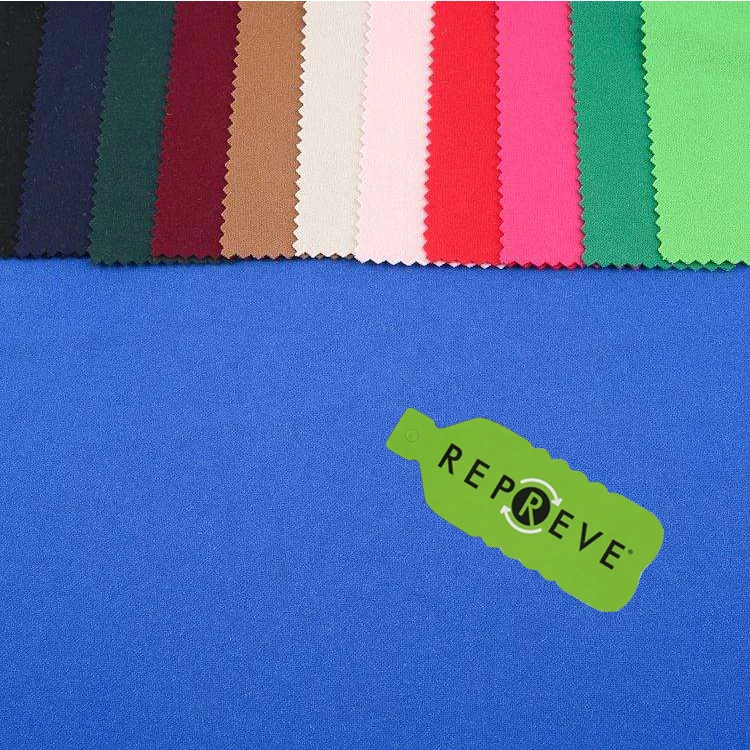 Eco-friendly 100%polyester solids color interlock double knitted rpet recycled yarn sustainable scuba crepe fabric for trousers