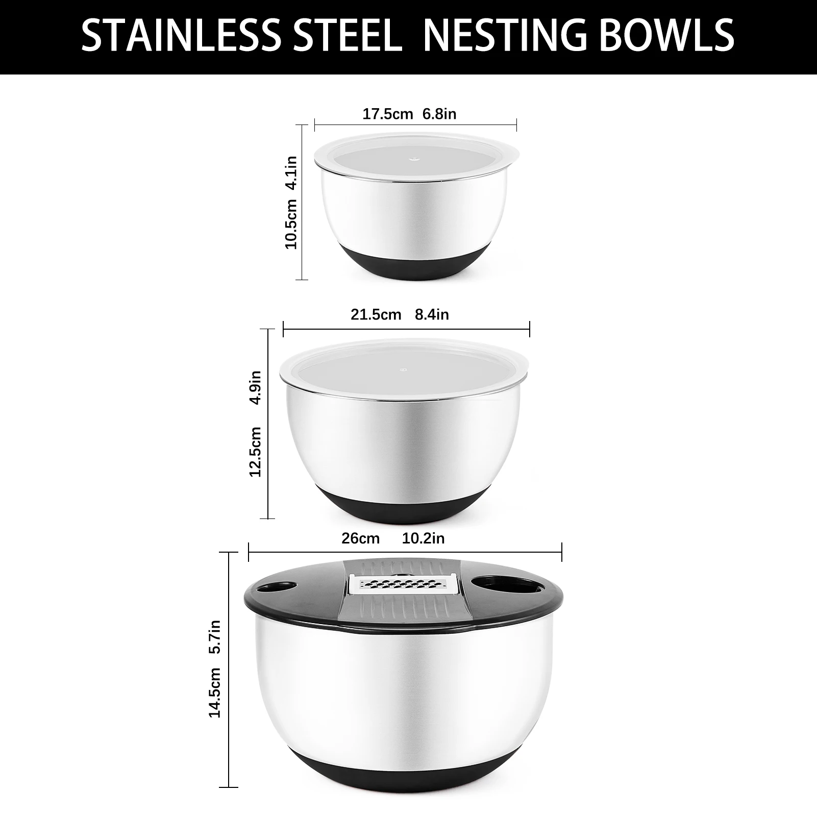3 in 1 mixing bowl Nesting Bowls with Grater Attachments Food containers with lids salad mixing bowls for Mixing & Serving
