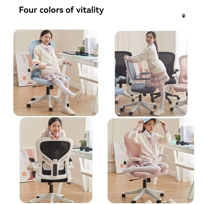 Spot goods comfortable folding armrest office chair wheels kids study chair with lumbar support