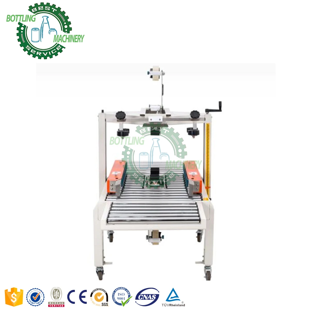 Durable automatic continuous cover blade folding width height adjustable case box carton sealer machine with roller conveyor