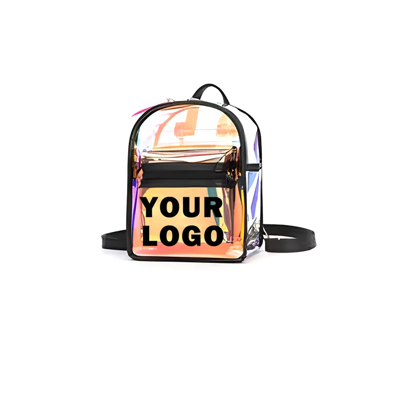 Custom Logo Fashion Waterproof Transparent Casual Shoulder Crossbody Laser Pvc Cute Backpack For Teenage Girls Holographic