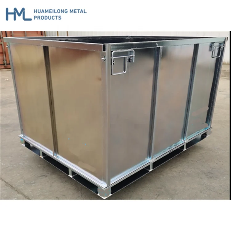 Stacking folding synthetic rubber transport and storage steel metal crates