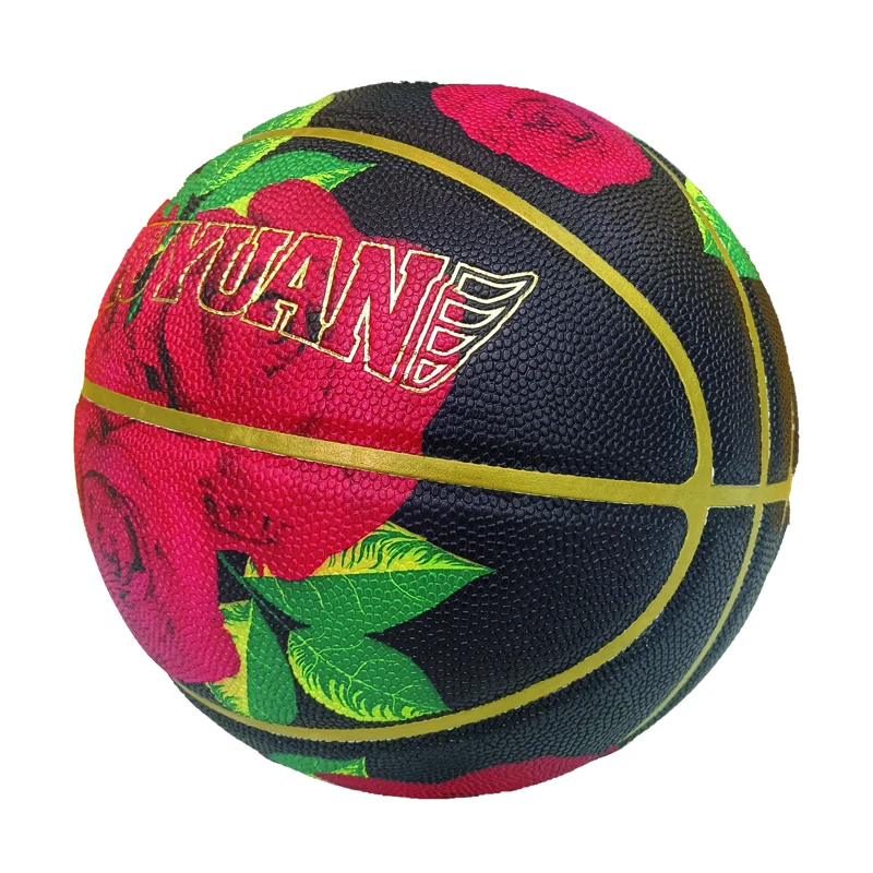 white PU basketball customized allover print  court Equipment basketball ring ball pump low price basketball ball