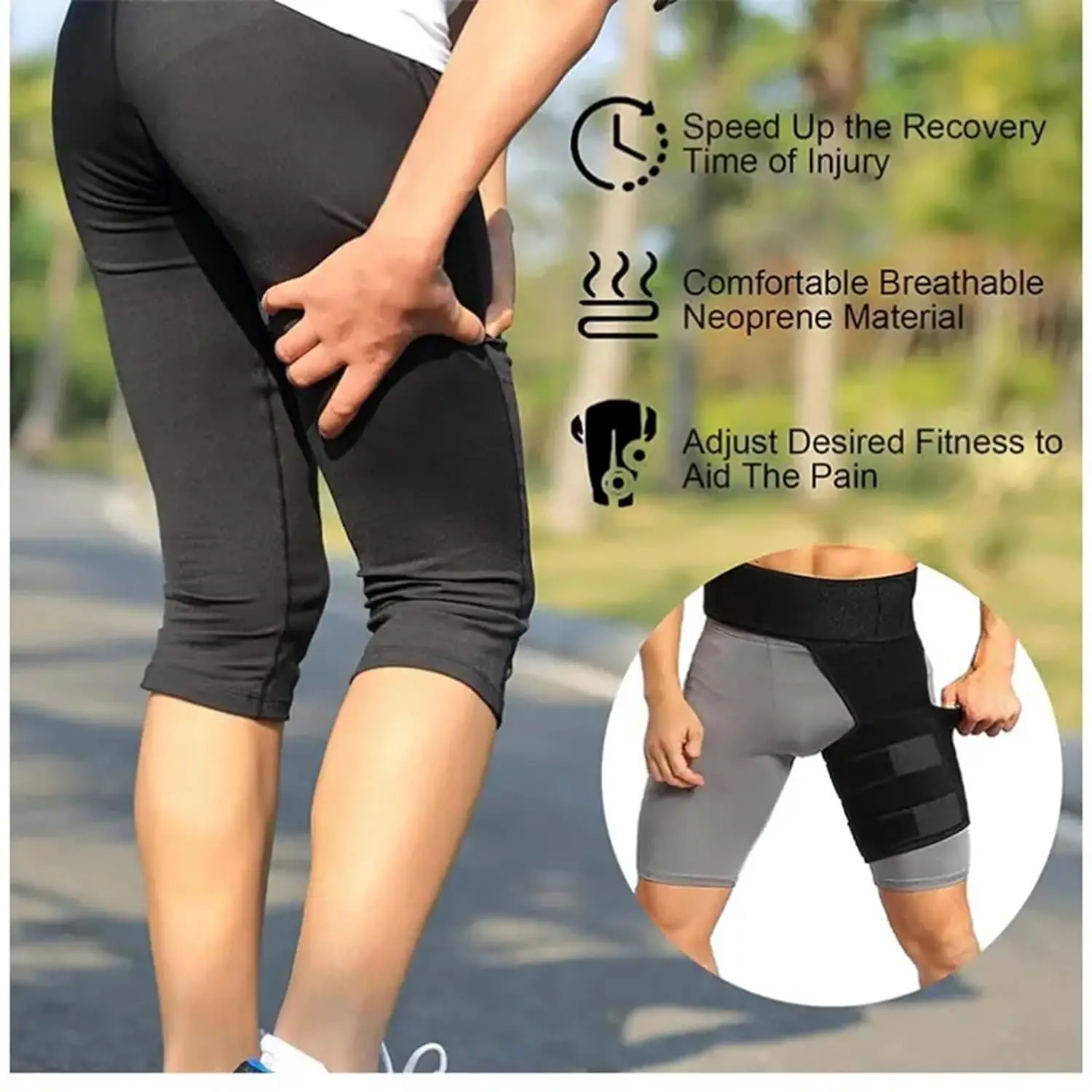 Best Adjustable Black Neoprene Compression Brace Hip Groin Strap Thigh Hamstring Hip Sciatica Support Brace for Hip