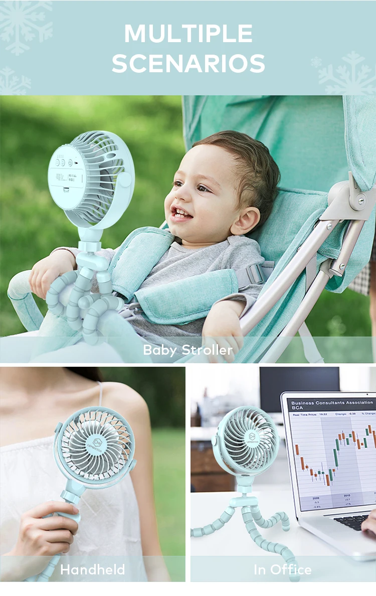 Cooling camping flexible tripod desktop octopus stand clip fan usb-c rechargeable battery handheld mini for baby stroller fan cl