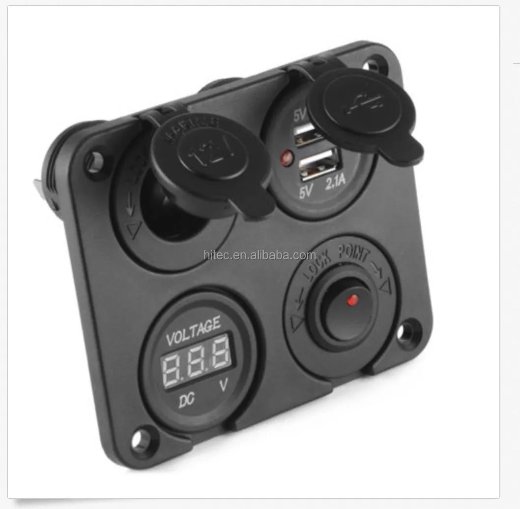 Yacht four hole panel car charger car motorcycle dual USB voltmeter cigarette lighter small switch four in one