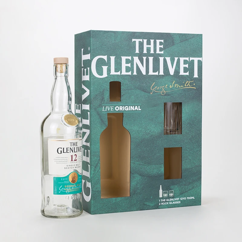 Custom Uv Printing Drawer Paper Box Transparent Window  Glasses Whisky Vodka Wine  Gift Box Luxury Wine Box