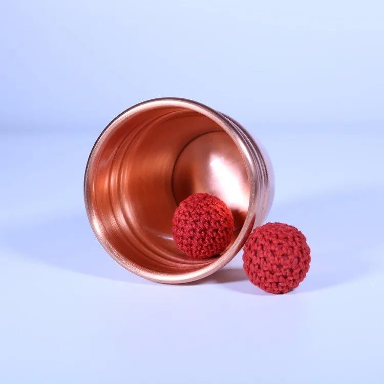 Super Professional Brass Three Cups and Balls Stage Magic Tricks Magician Close Up Magic Illusions Gimmick Props,Copper,Comedy