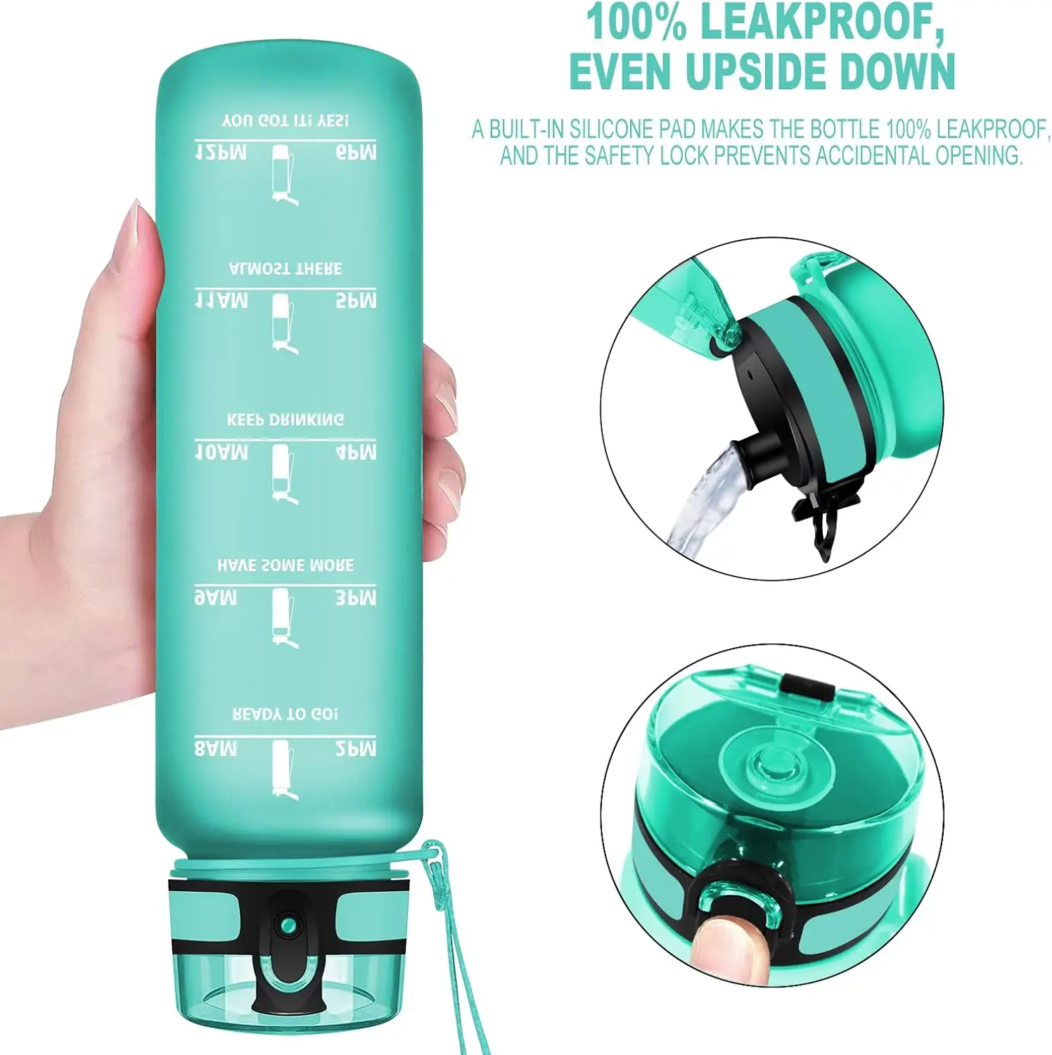Custom Logo 1L 32oz Back to School Outdoor Gym Tours Motivational Sports Water Bottle with Straw Flip Top Filter