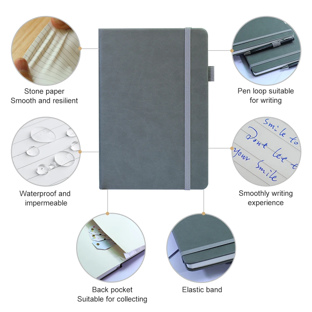 Customized PU Leather Cover Recycled Waterproof Stone Paper Notebook
