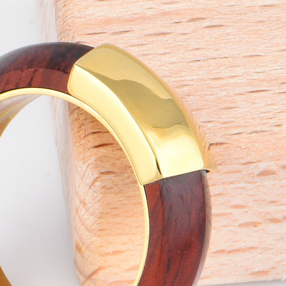 CC Jewelry Vintage Wedding Promise Rings For Women Chunky Pure Copper Brass With Wooden Red Ebony Rings